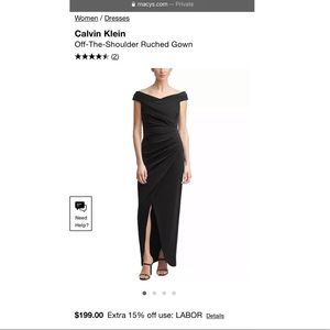 Calvin Klein Off Shoulder Rouched Gown